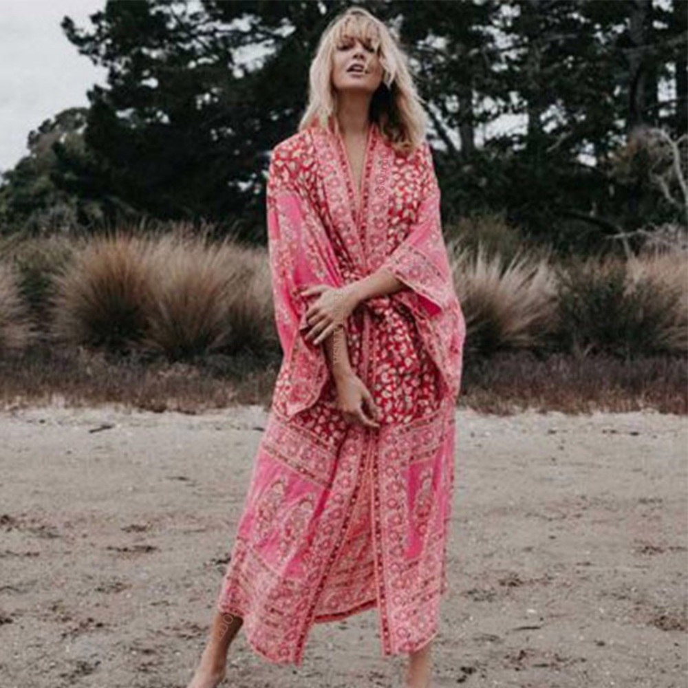 Red chiffon Boho Long Wrap Cover up chiffon - Picture 4 of 16